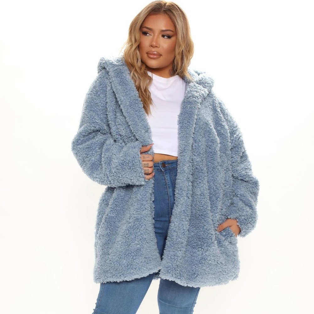 Fashion Nova Sherpa Jacket-Light Blue-Size 3XL